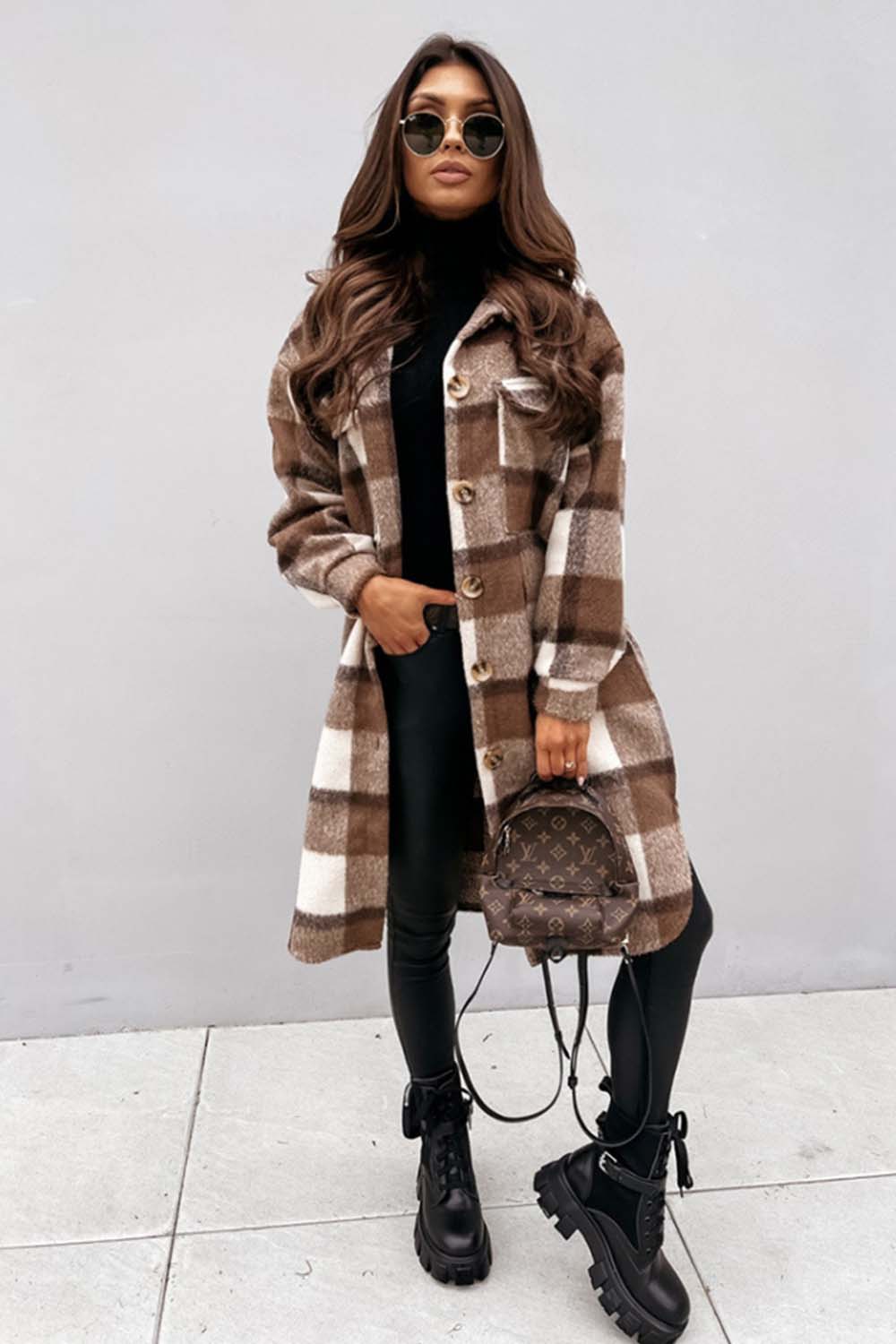 Elegant Plaid Woolen Coat with Classic Tailored Fit