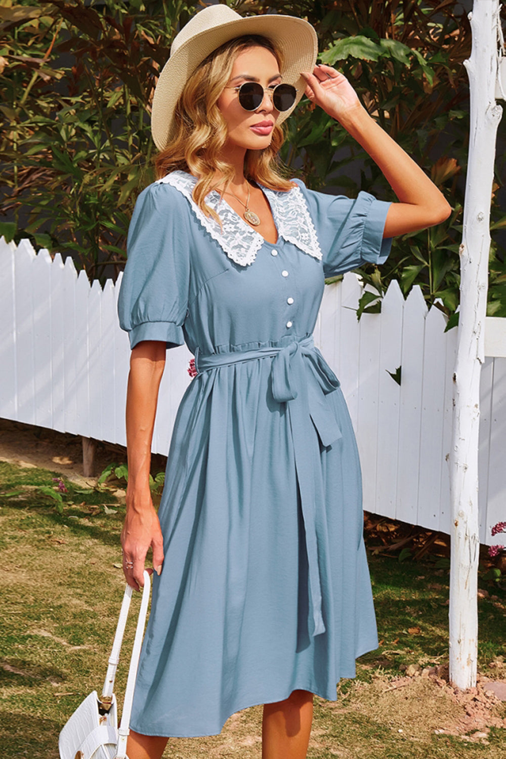 Solid Color Elastic Waist Midi Dress - Fashionpara