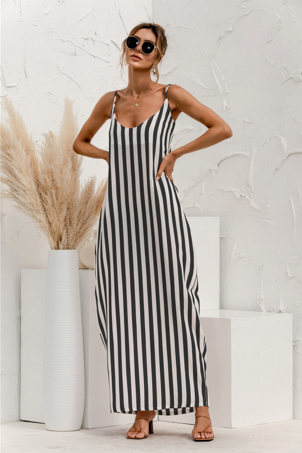 Striped Halter Vacation Maxi Dress
