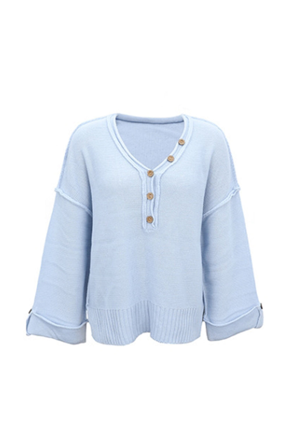 RadyRin Stylish Reverse Button V-Neck Sweater for Chic Comfort