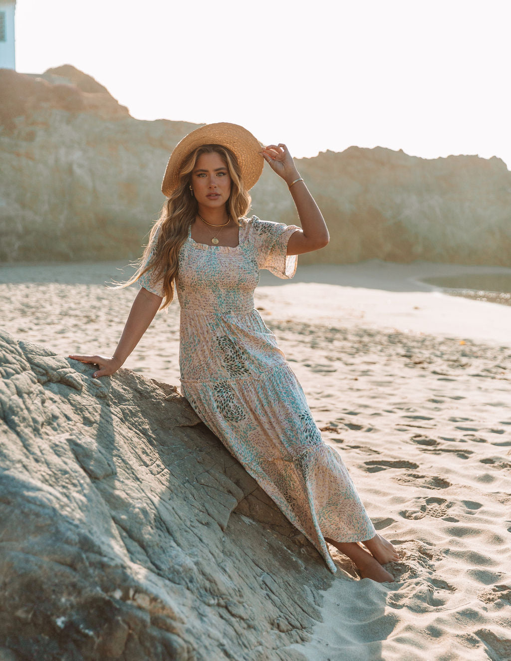 Printed Square Neck Short Sleeve Tiered Maxi Dress