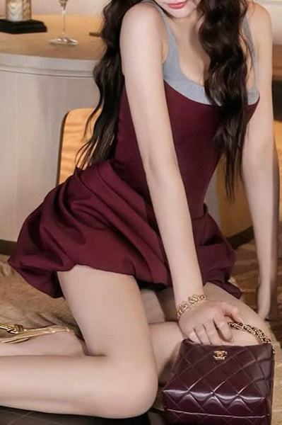 Square Neck Sleeveless Bubble Hem Bodycon Mini Dress