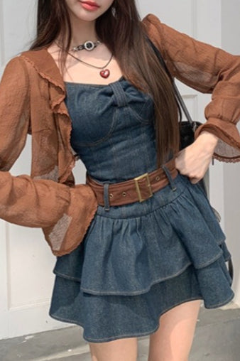 Short Strappy Denim Dress