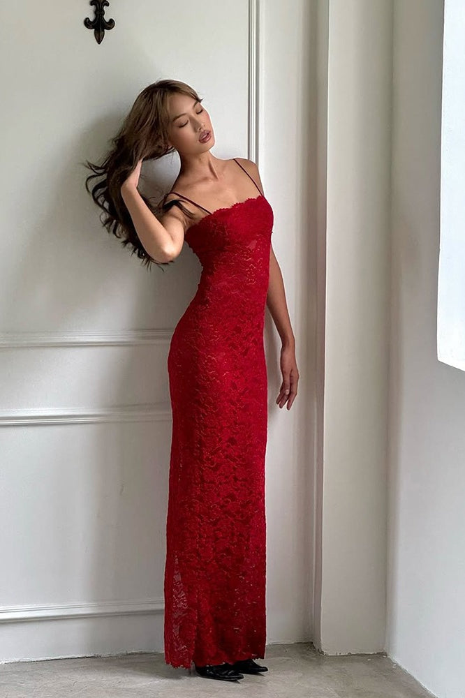 Sleeveless Lace Split Bodycon Midi Dress