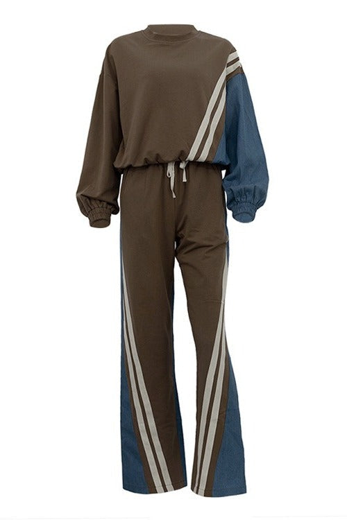 Colorblock Striped Sweatshirt Pants Set