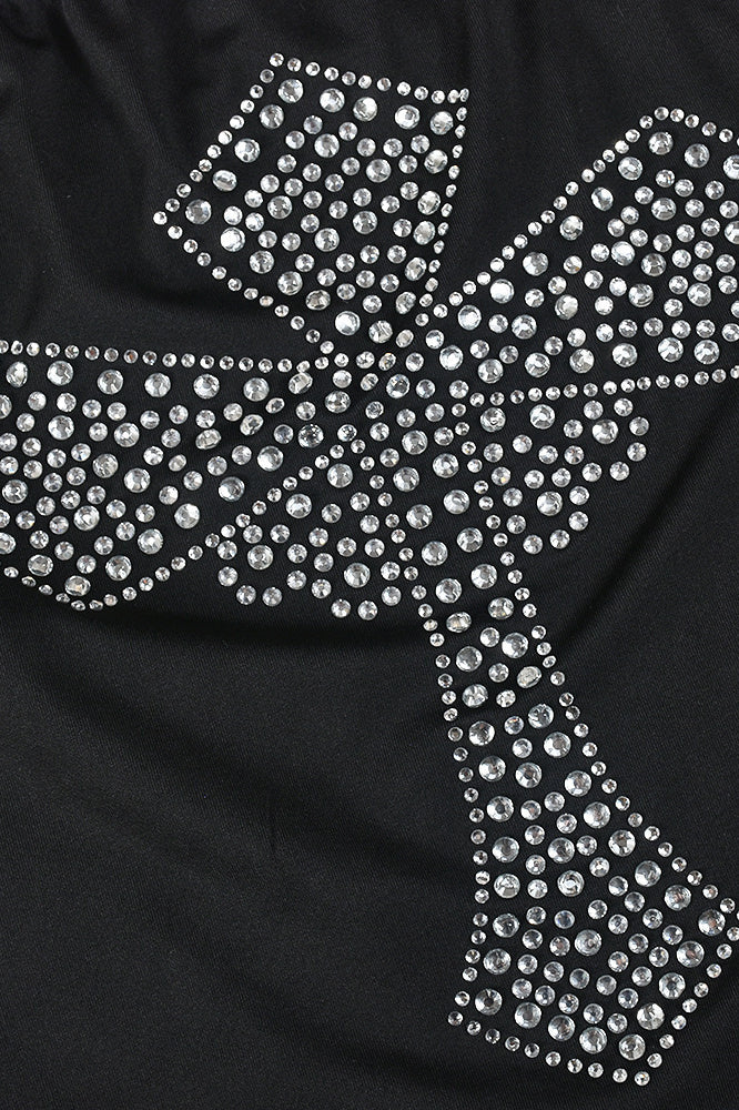 Sexy Rhinestone Cross Strapless Bodycon Mini Dress