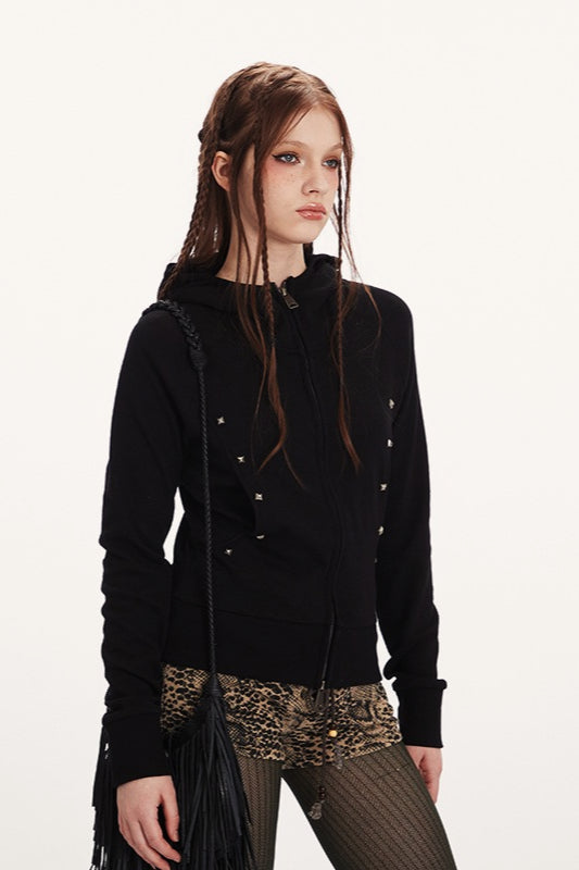 Double-Zip Fitted Short Hoodie