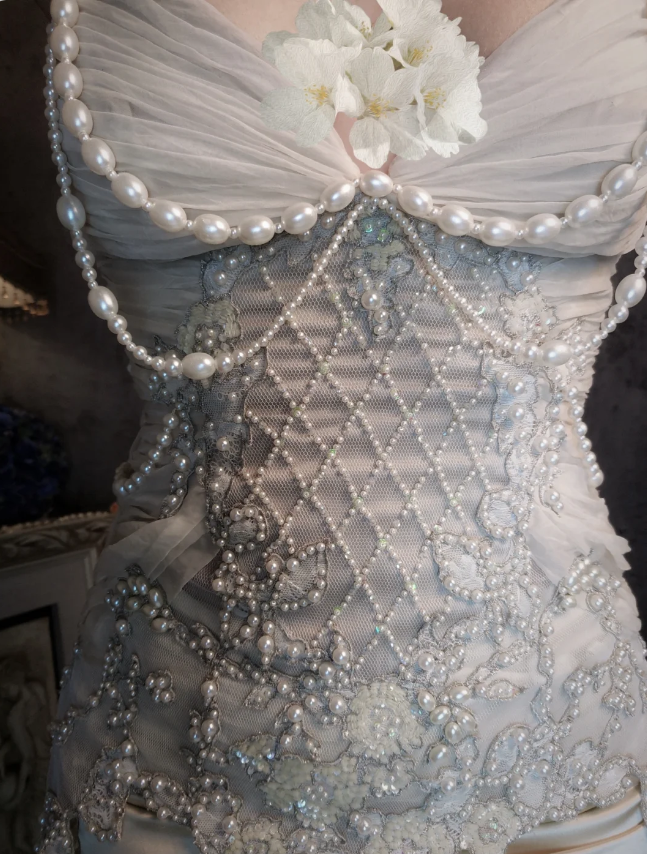 Luxurious Ivory Mermaid Thin Strap Pearl Ruffled Satin Long Prom Dress Evening Dress P4310