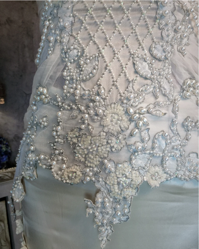 Luxurious Ivory Mermaid Thin Strap Pearl Ruffled Satin Long Prom Dress Evening Dress P4310