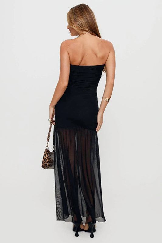 Strapless Sheer Slit Maxi Birthday Dress