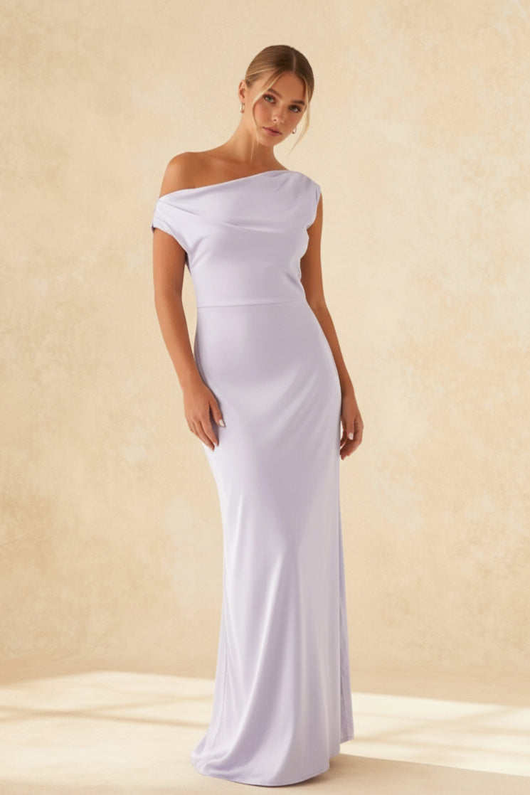 Solid Asymmetric Neckline Formal Dress