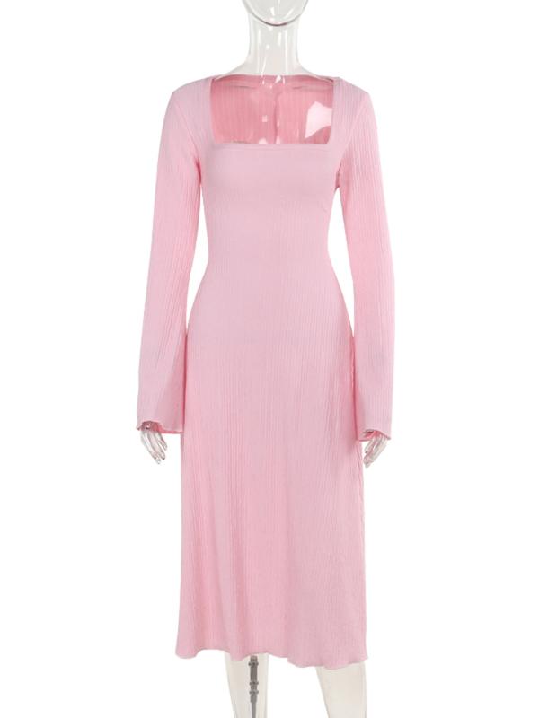 Square Neck Flare Sleeve Fit and Flare Midi Dress 5