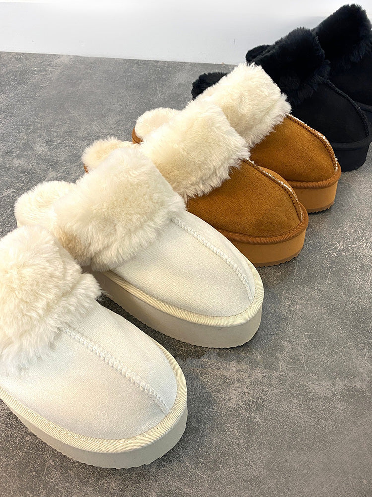 Plush Faux Suede Platform Slider
