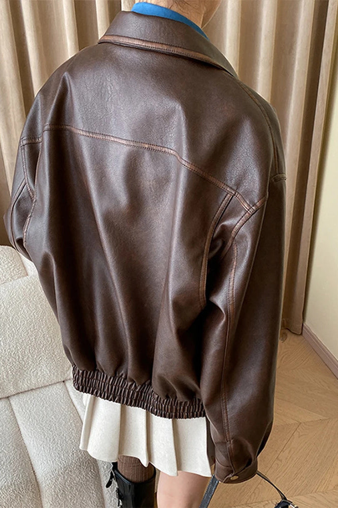 Vintage Oversized Leather Coat for Timeless Style and Comfort