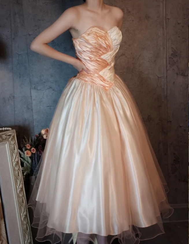 Princess Champagne Pink A-line Sweet Bow Satin Prom Dress Evening Dress Sweet 16 Dress P4316