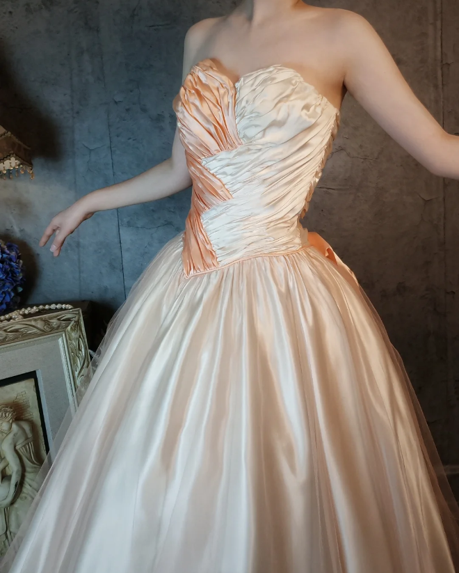 Princess Champagne Pink A-line Sweet Bow Satin Prom Dress Evening Dress Sweet 16 Dress P4316