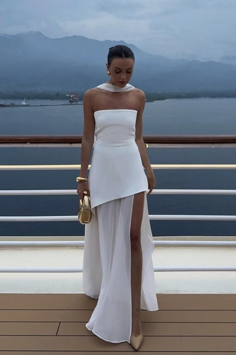 Strapless Scarf Neck High Split Bodycon Maxi Dress - View 2