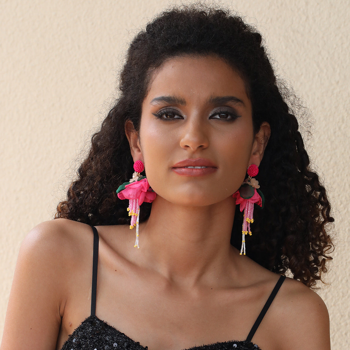 Handmade Fabric Rice Bead Tassel Earrings
