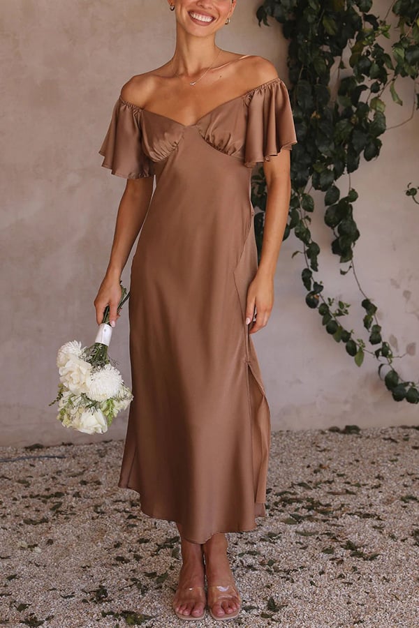 Satin Short Sleeve Sexy Off Shoulder Dress - View 3