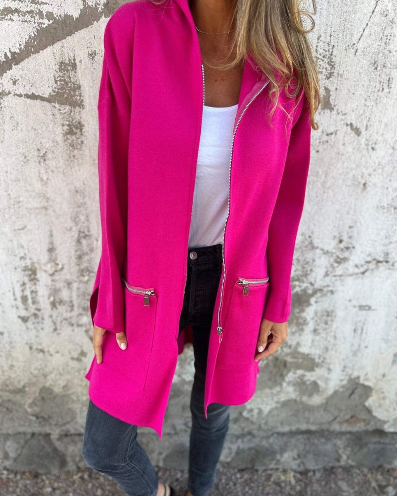 Hooded Zip Front Longline Pocket Cardigan 6