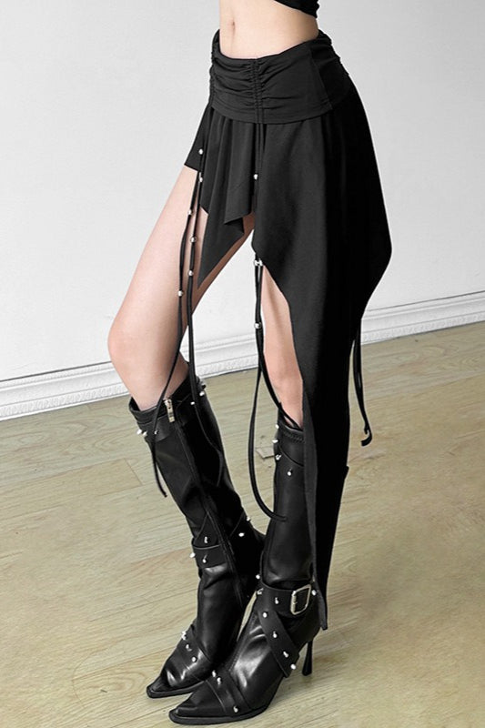 Gothic Black Ruched Waist Mini Skirt