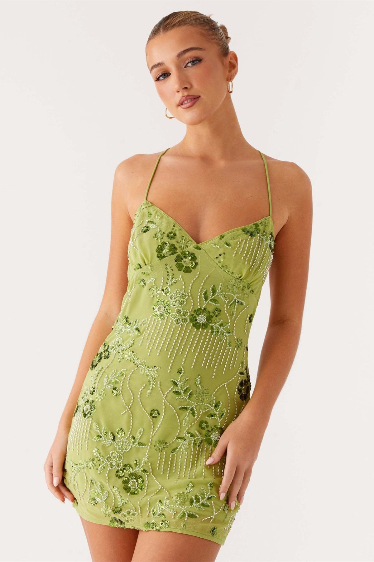 Beaded Sequin Sweetheart Lace-Up Back Bodycon Mini Dress
