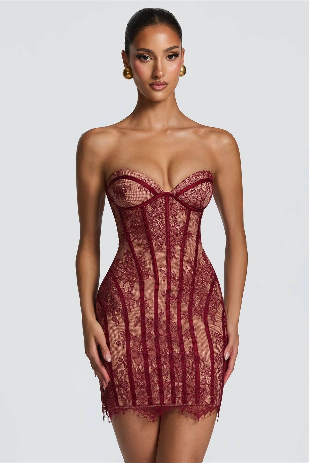 Lace Strapless Corset Bodycon Mini Dress 8