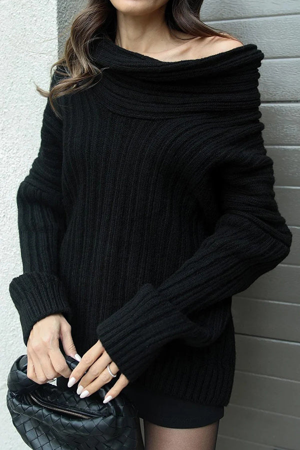 Lady Rin Casual Knitted Sweater with Unique Irregular Collar