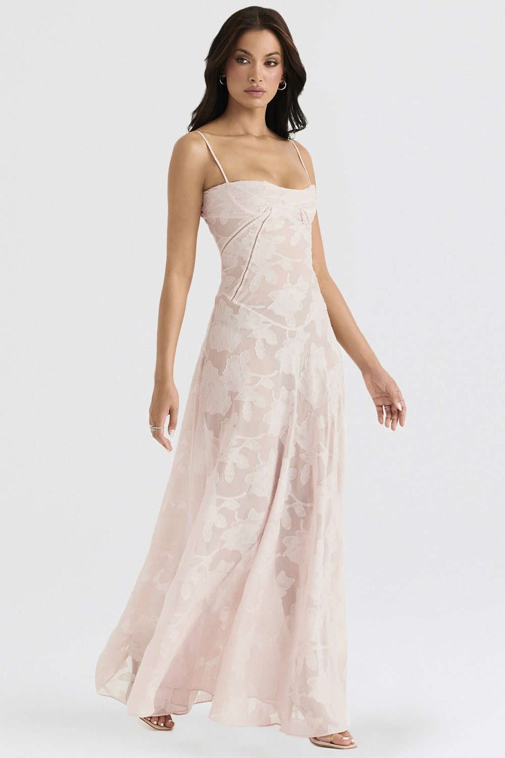 Floral Print Sweetheart Spaghetti Strap Slip Maxi Dress