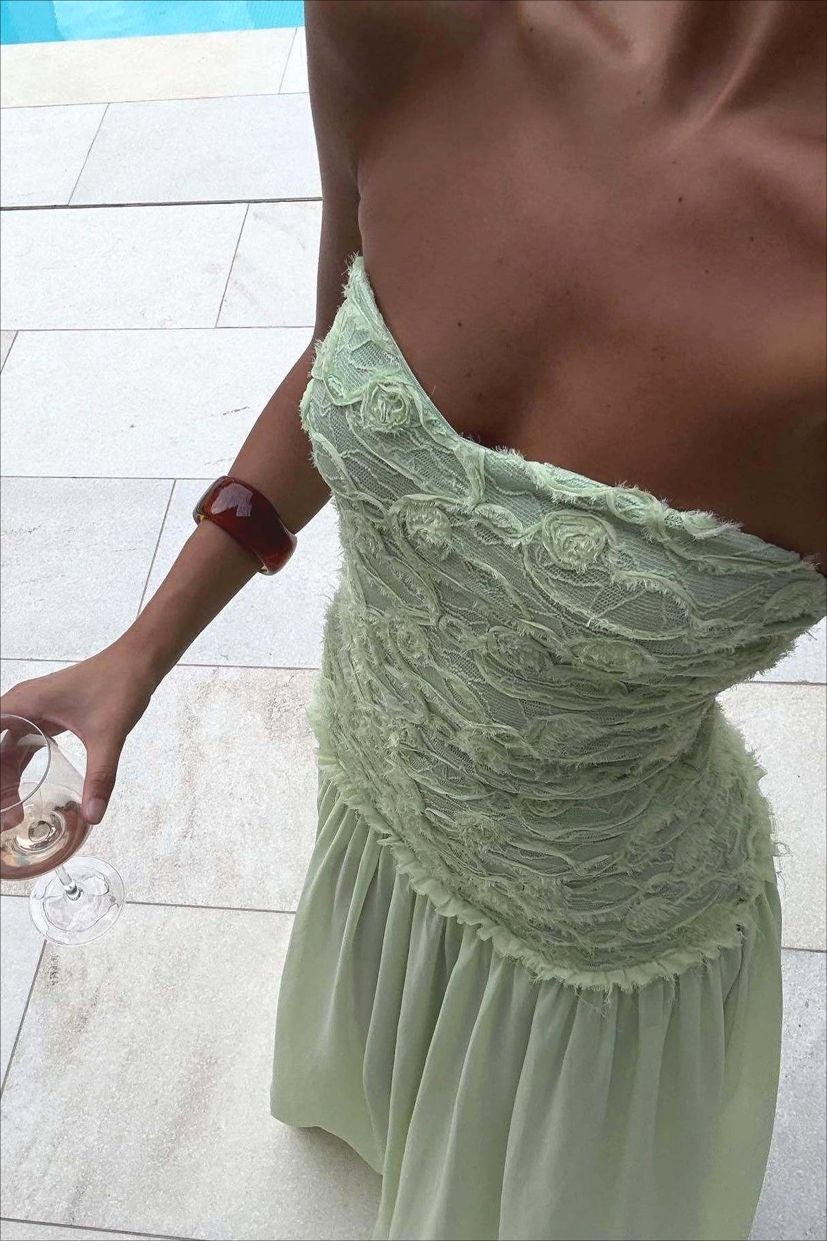 Strapless Textured Bodice Sheer Maxi Gown 6