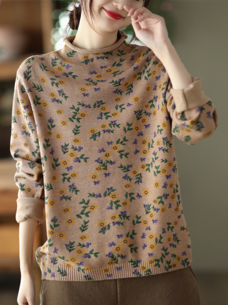Flower Printing Knitted top Pullover Loose Sweater Dress 2