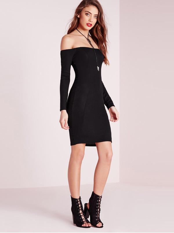 Square Neck Long Sleeve Bodycon Midi Dress 2