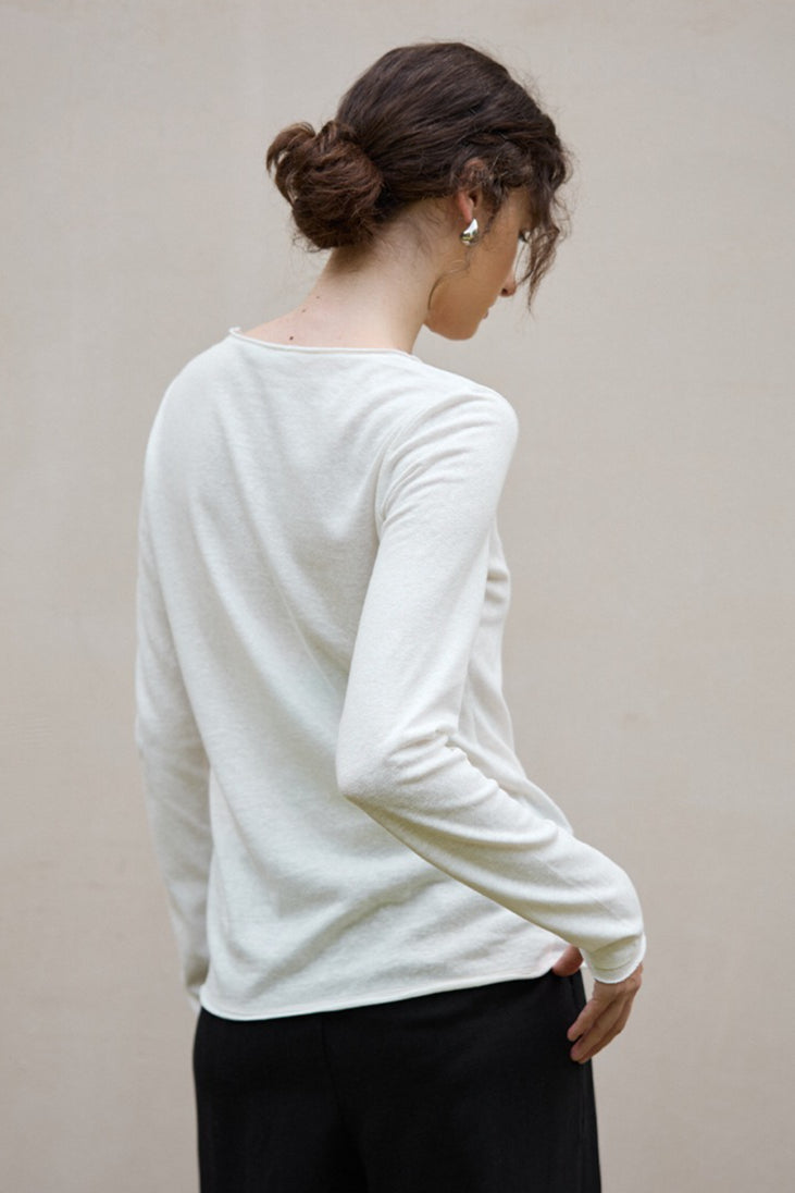 Linen Cotton Rolled Edge Knit Top