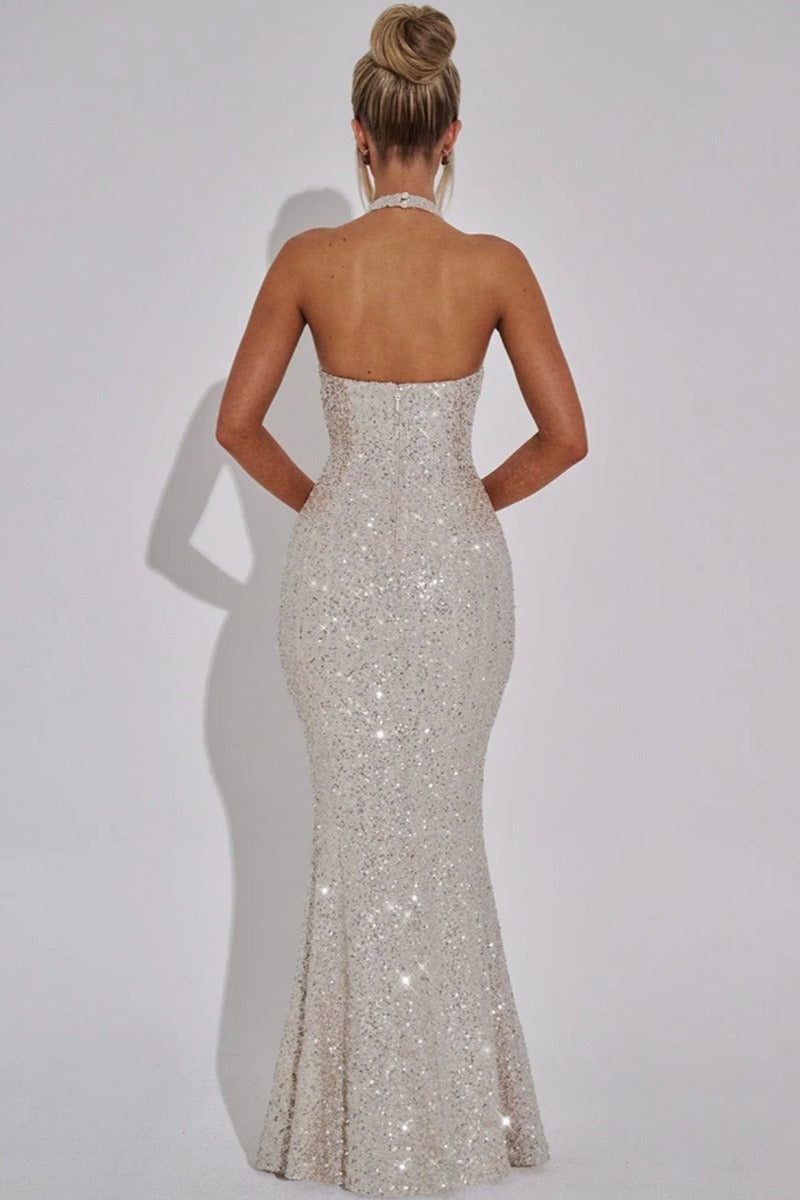Rhinestone Halter Bodycon Party Dress - Fashionpara