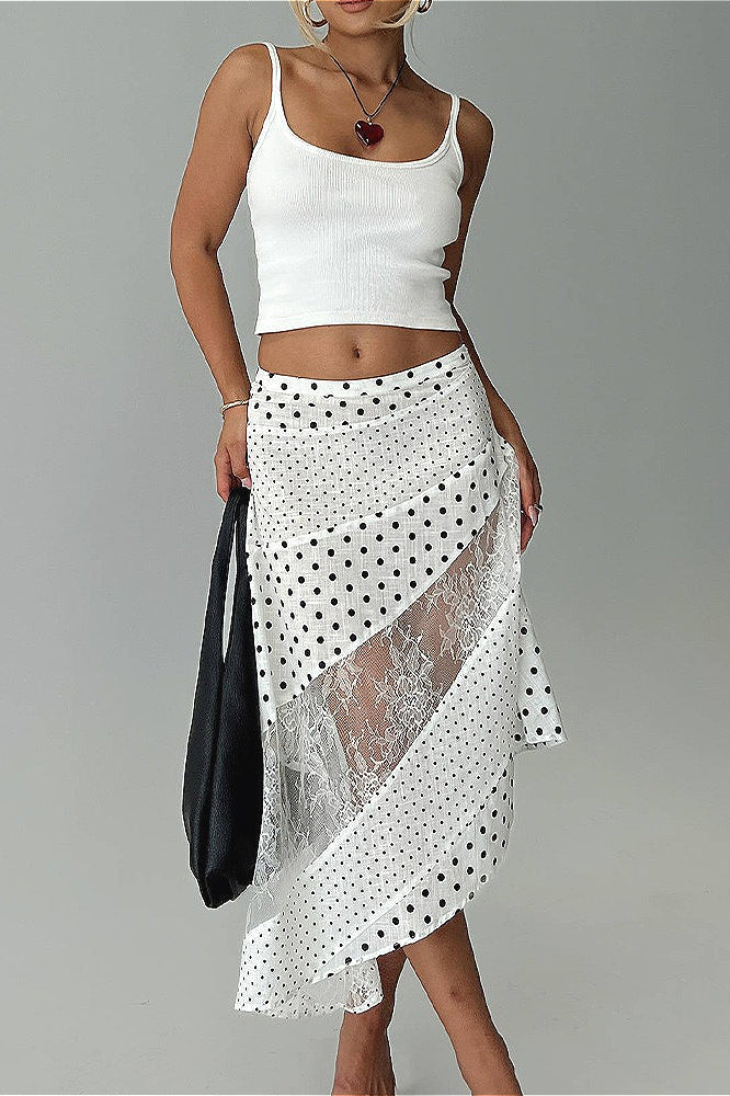 Polka Dot Lace Midi Skirt - Fashionpara