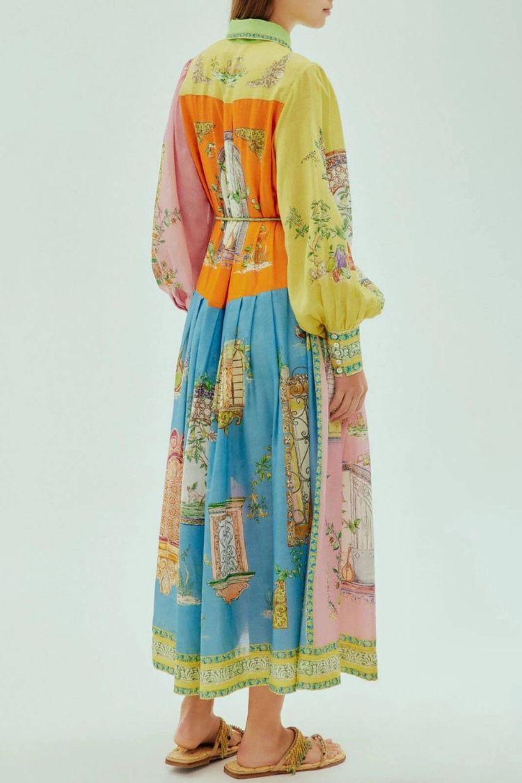 Exquisite Garden Print Button-Down Midi Dress - Fashionpara