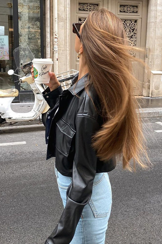 Trendy Cropped Faux Leather Coat for Stylish Comfort