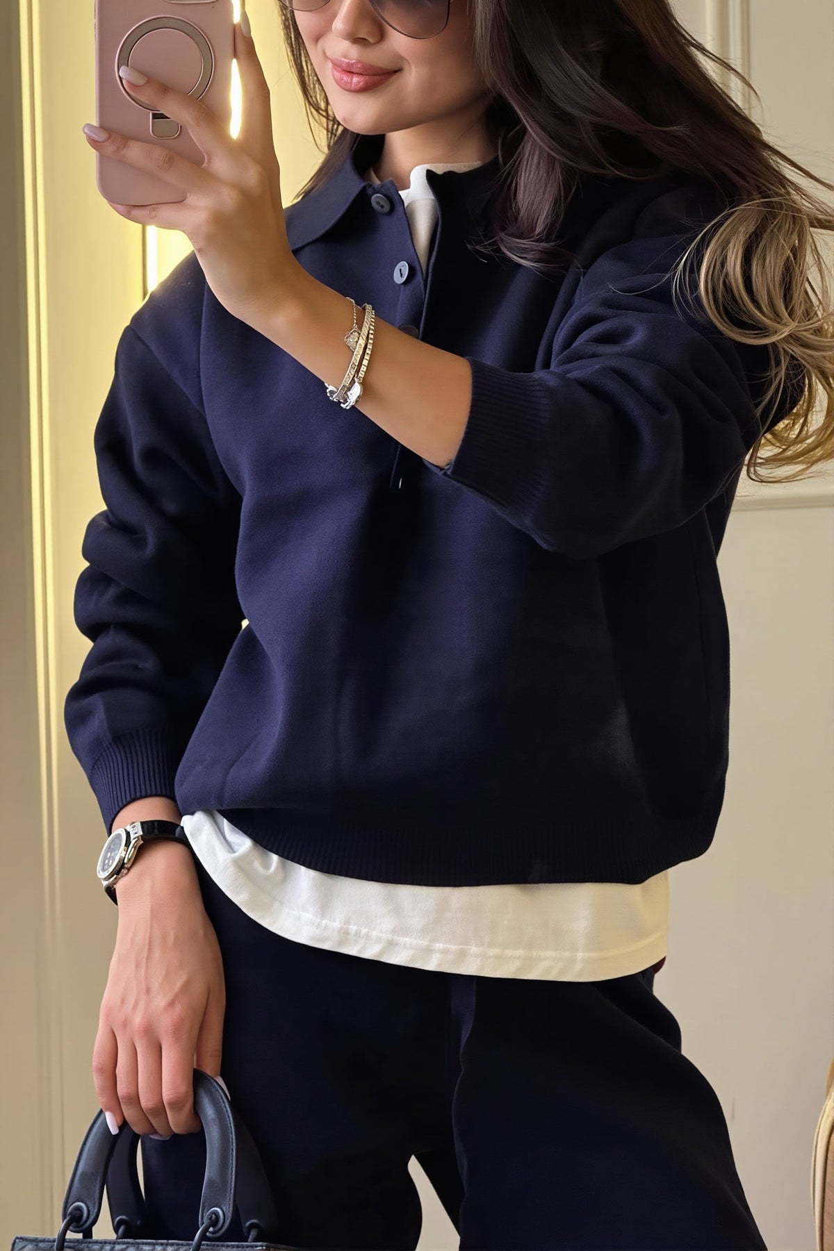 Knit Polo Pullover and Wide Leg Pants Set