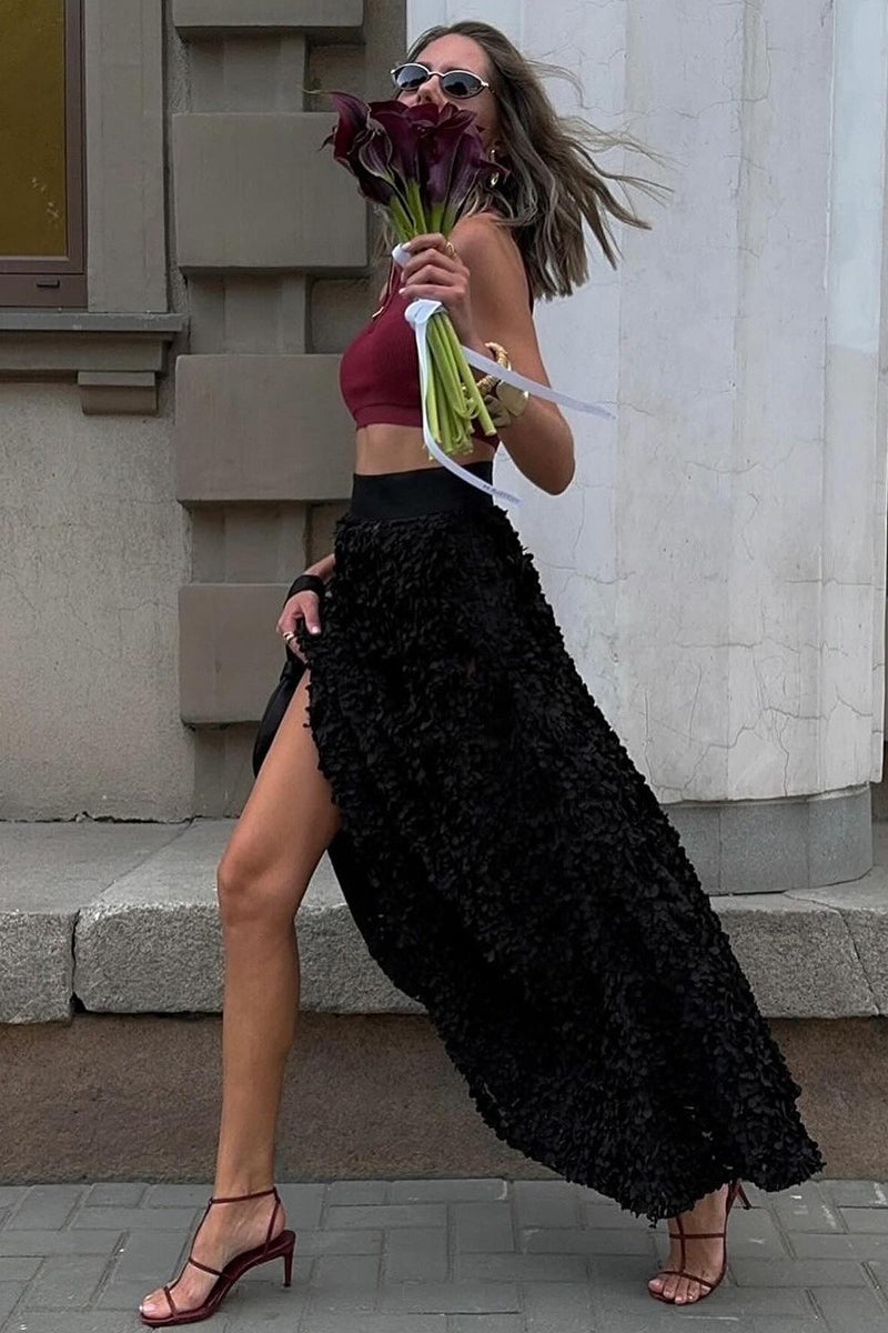 Floral Applique Evening Maxi Skirt