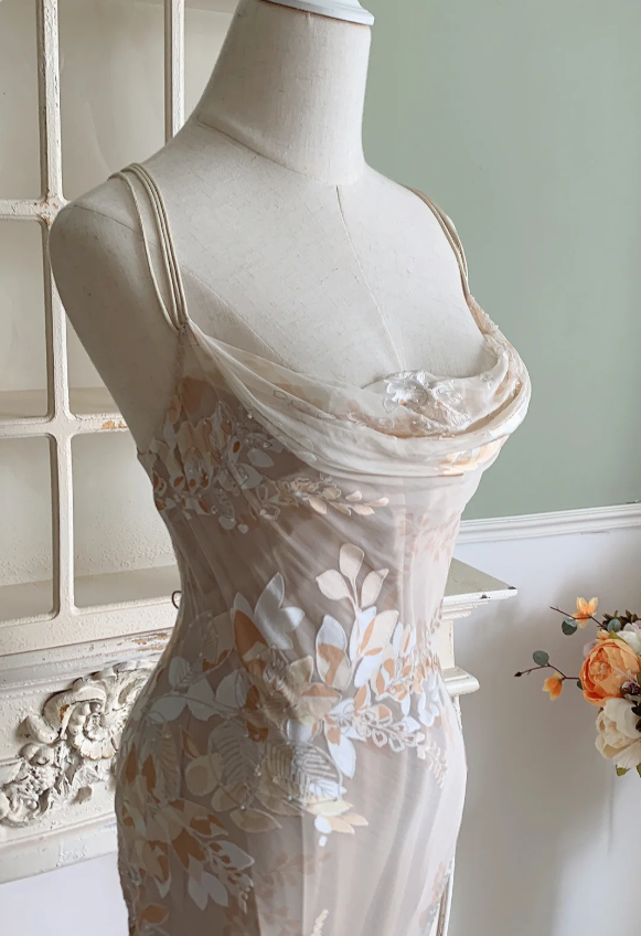 Elegant Mermaid Spaghetti Straps Long Chiffon Long Prom Dress Evening Dress P4328