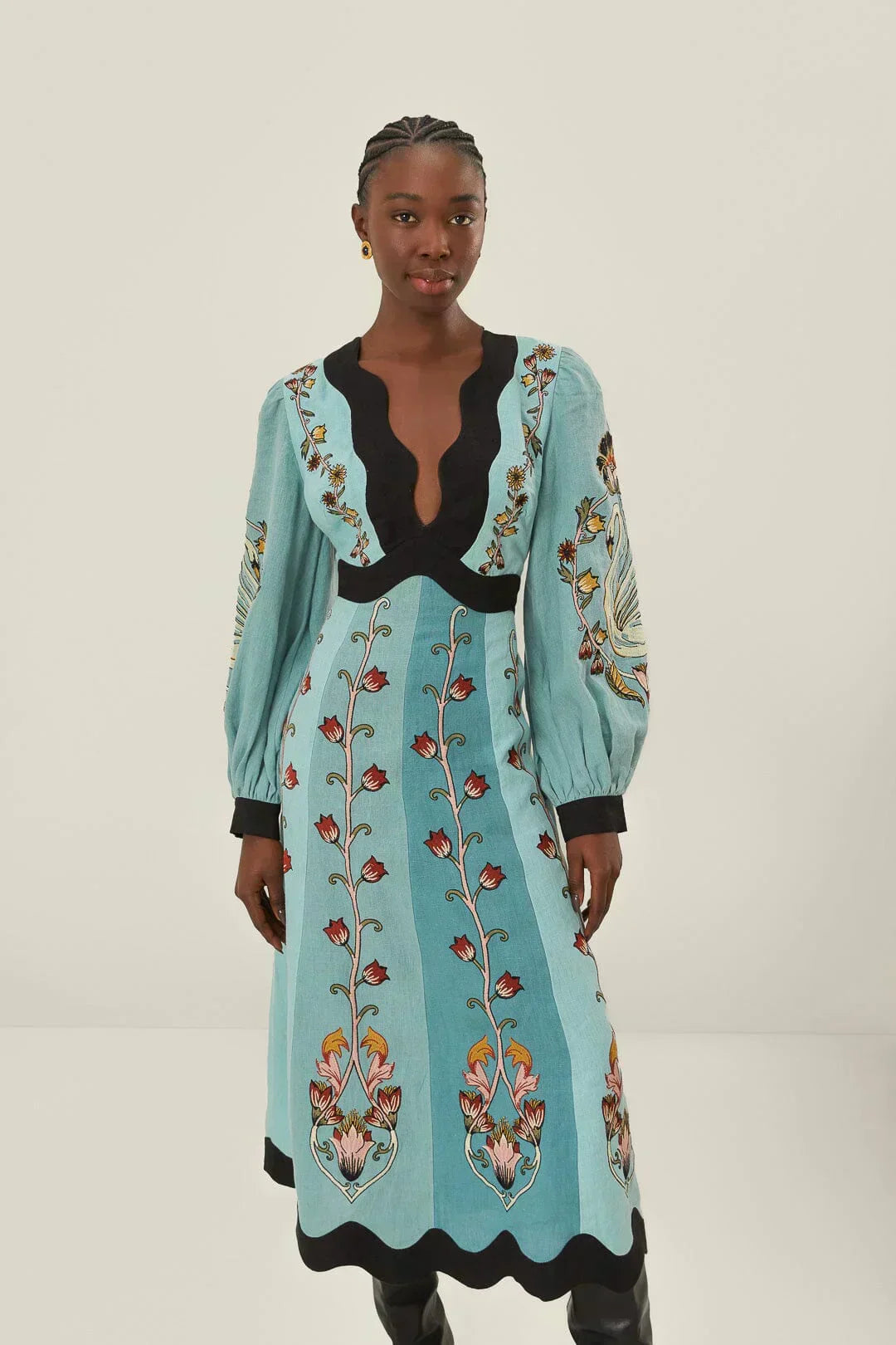 Karina Blue Beauty Long Sleeve Midi Dress - View 3