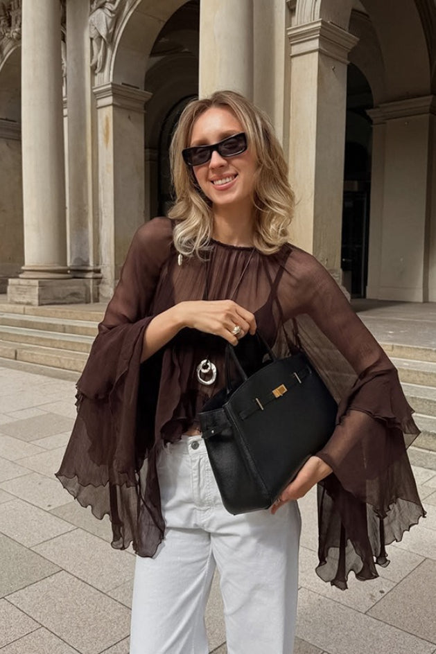 Ruffle Sleeve Loose Chiffon Blouse - Fashionpara