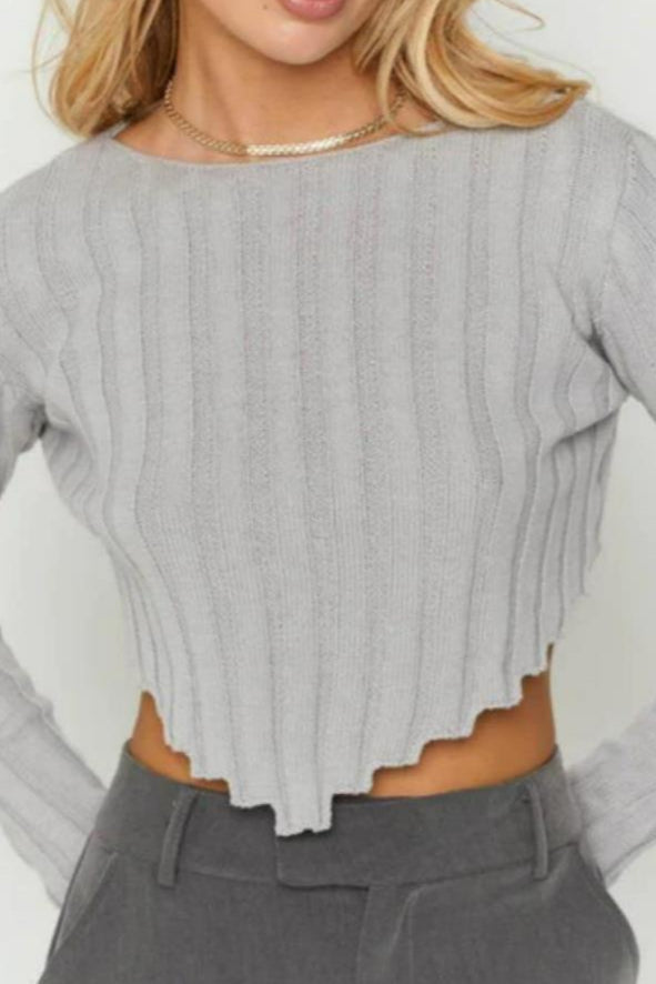 PrincessAce Solid Ribbed Cropped Knit Sweater for Elegance