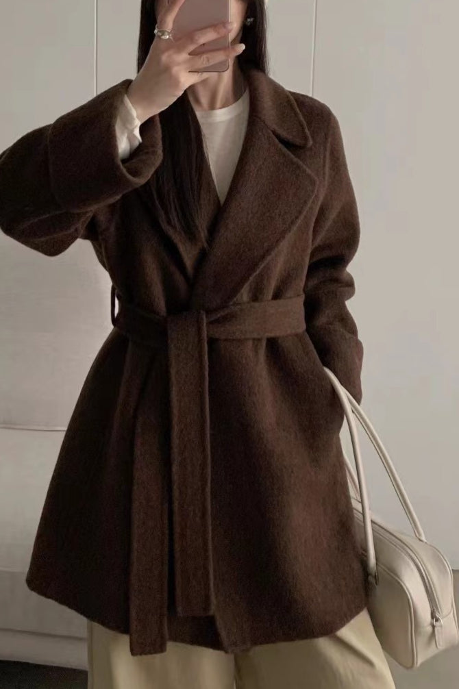 Double-Face Wool Long Hepburn Coat for Elegant Style