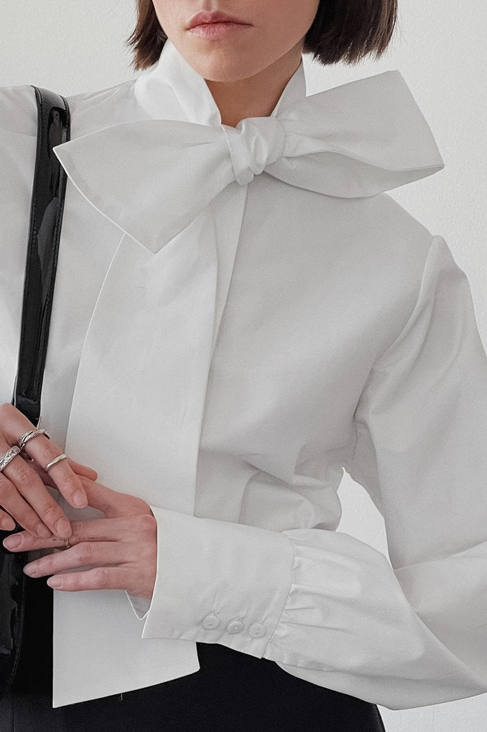 White Tie Collar Relaxed Blouse
