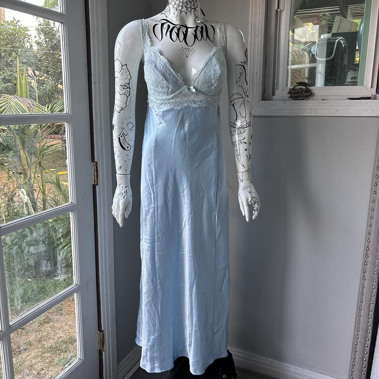 A line Spaghetti Straps Light Sky Blue Lace Long Prom Dresses Evening Dress - Fashionpara