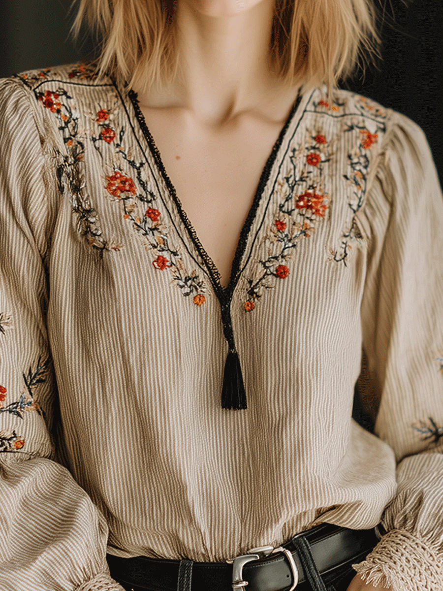 Floral Embroidered Boho Blouse - Fashionpara