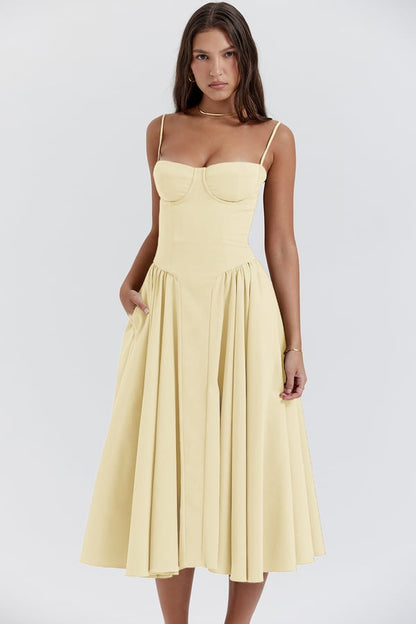 Corset Sweetheart Spaghetti Strap Fit and Flare Midi Dress - View 16