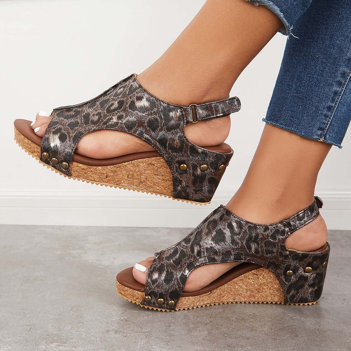 Cork Platform Wedges Slingback Ankle Buckle Strap Sandals