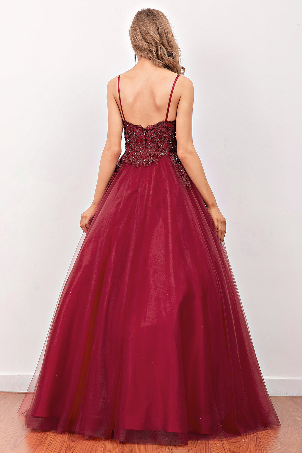 Burgundy Beaded Long Prom Dress - Fashionpara